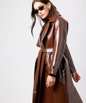 trench coat feminino de poliuretano mindset marrom