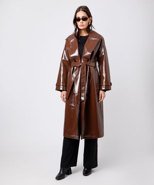 trench coat feminino de poliuretano mindset marrom
