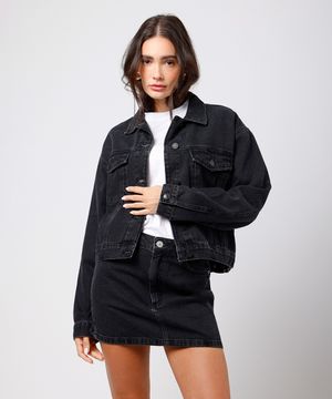 jaqueta feminina jeans mindset preta