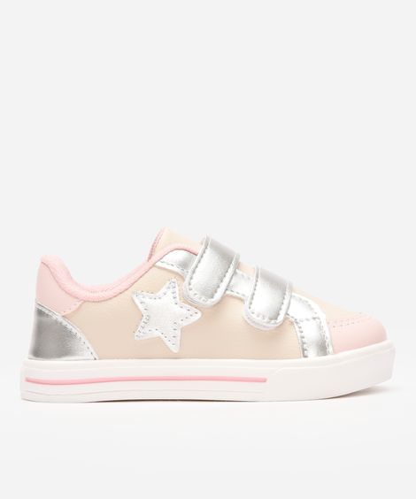 tênis infantil com velcro metalizado colorido
