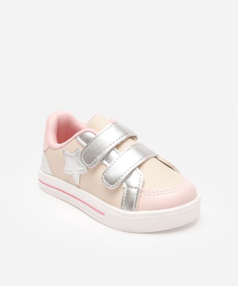 tênis infantil com velcro metalizado colorido