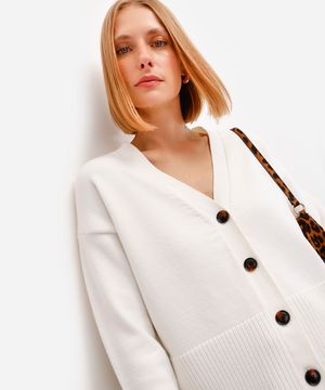 cardigan feminino de tricot decote v off white