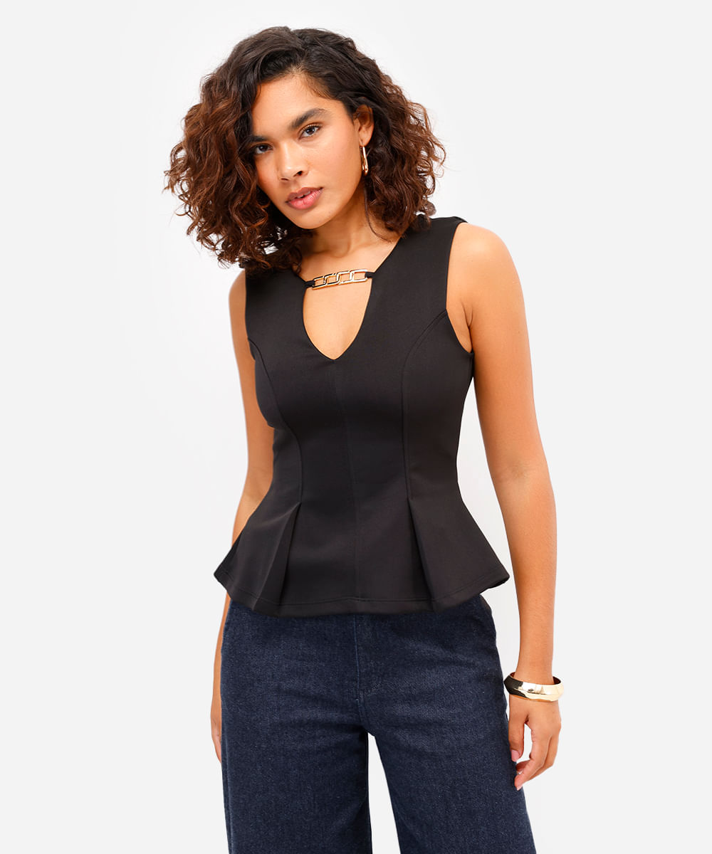 regata peplum feminina decote v preta