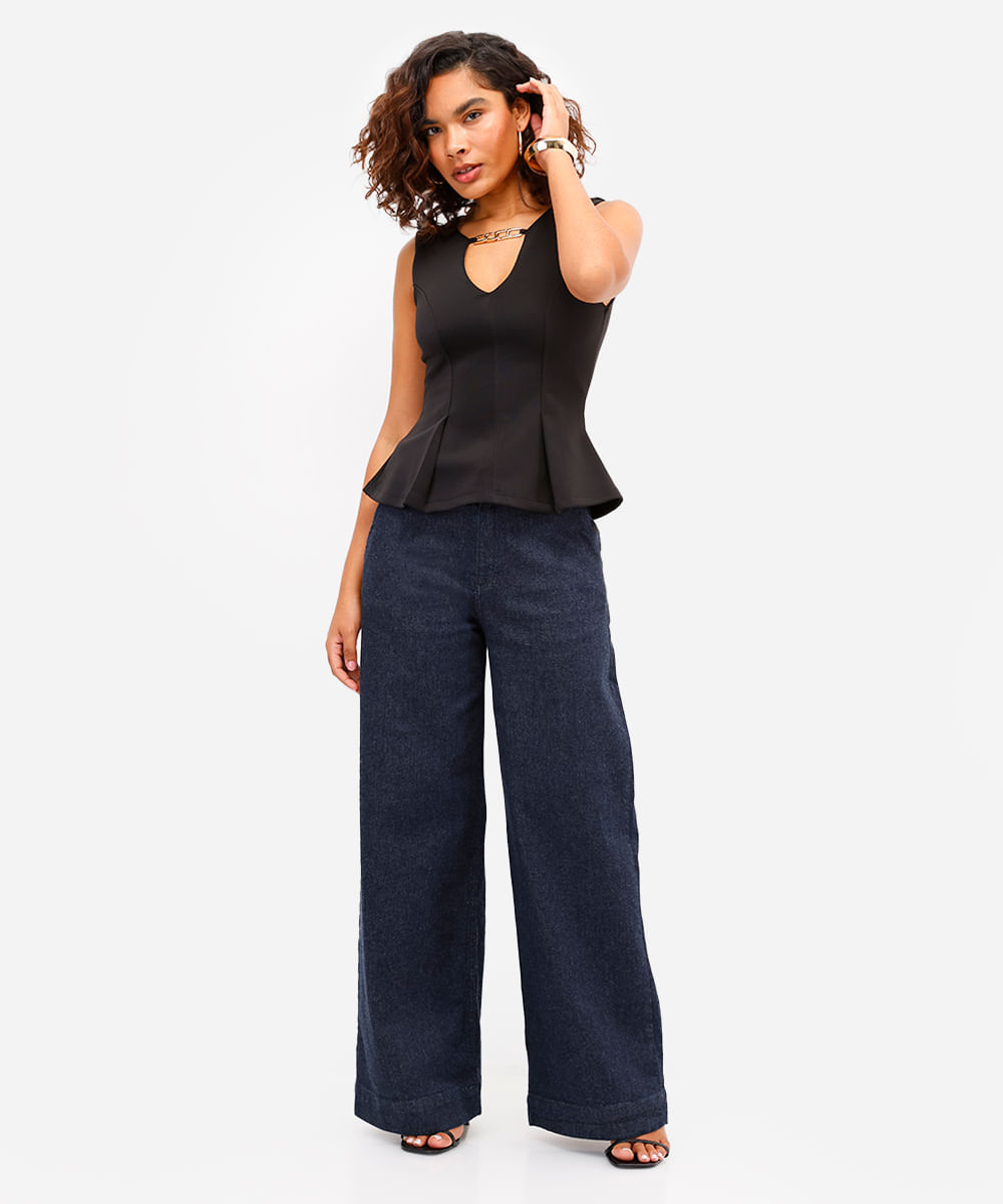regata peplum feminina decote v preta