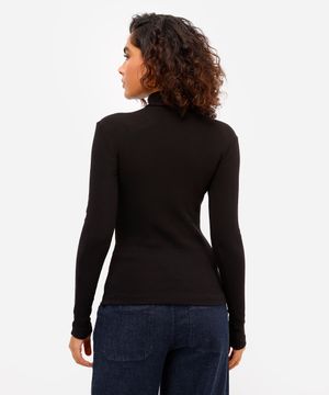 blusa feminina de algodão gola alta manga longa preta