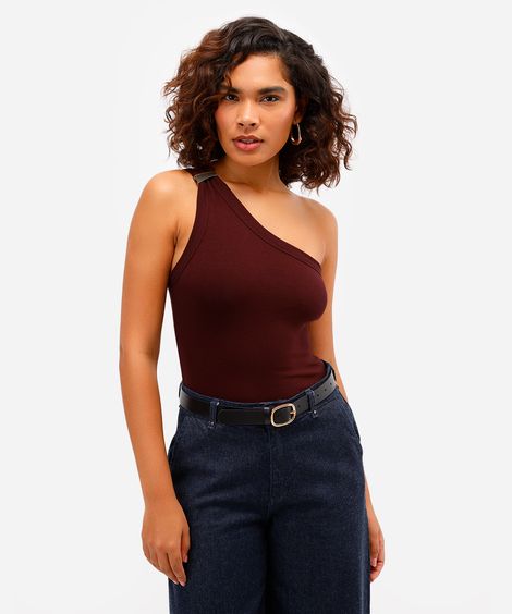 blusa ombro único feminina de algodão vinho