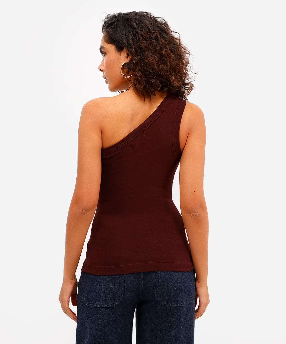 blusa ombro único feminina de algodão vinho