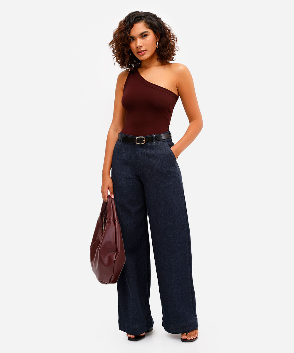 blusa ombro único feminina de algodão vinho