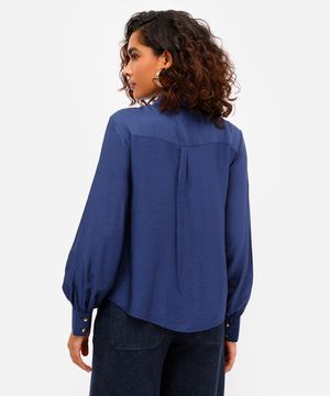 camisa feminina de viscose manga bufante texturizada azul