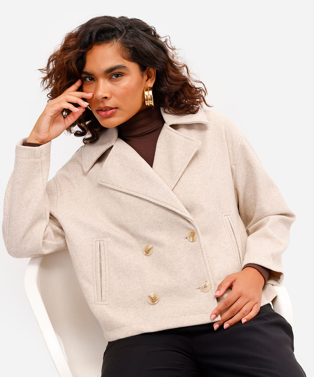 casaco feminino manga longa texturizado bege