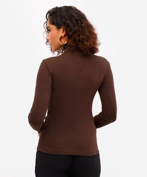blusa feminina de algodão gola alta manga longa marrom