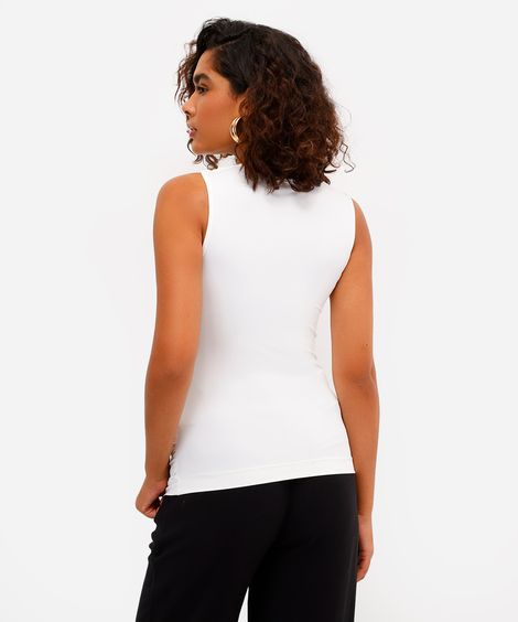 regata feminina de poliamida franzida off white