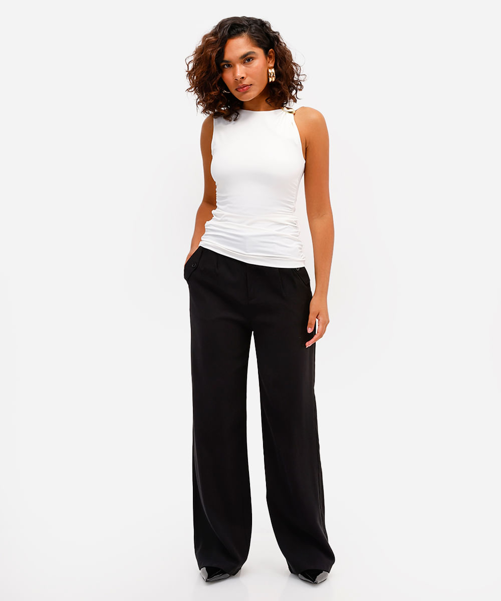 regata feminina de poliamida franzida off white