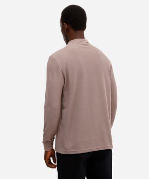 polo masculina com zíper manga longa texturizada bege
