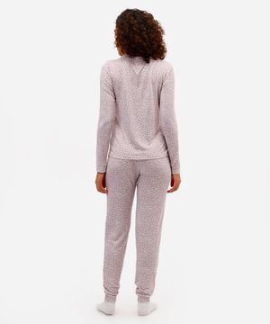 pijama longo feminino animal print rosa