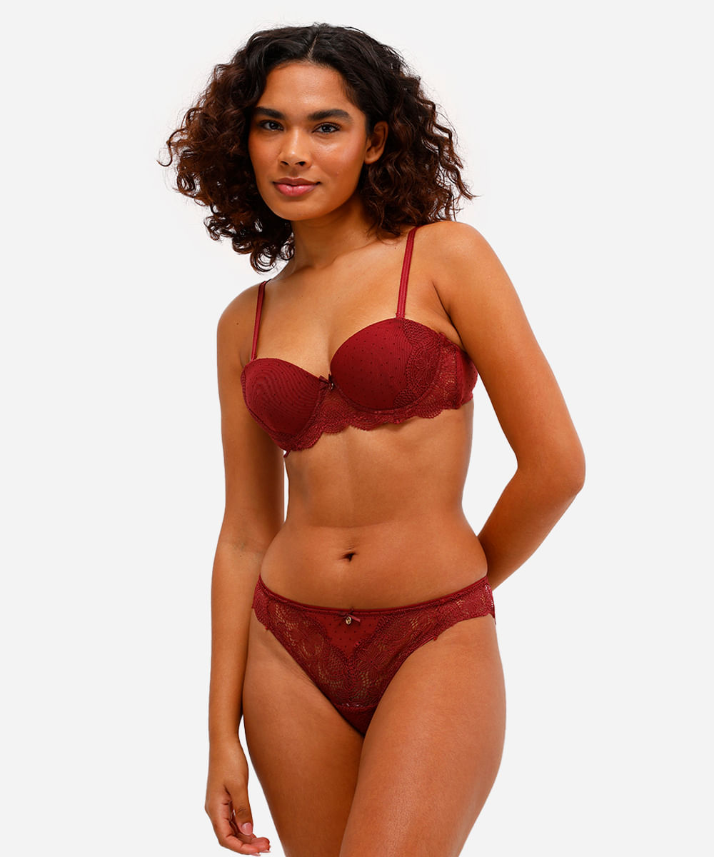 calcinha biquíni de renda floral vinho