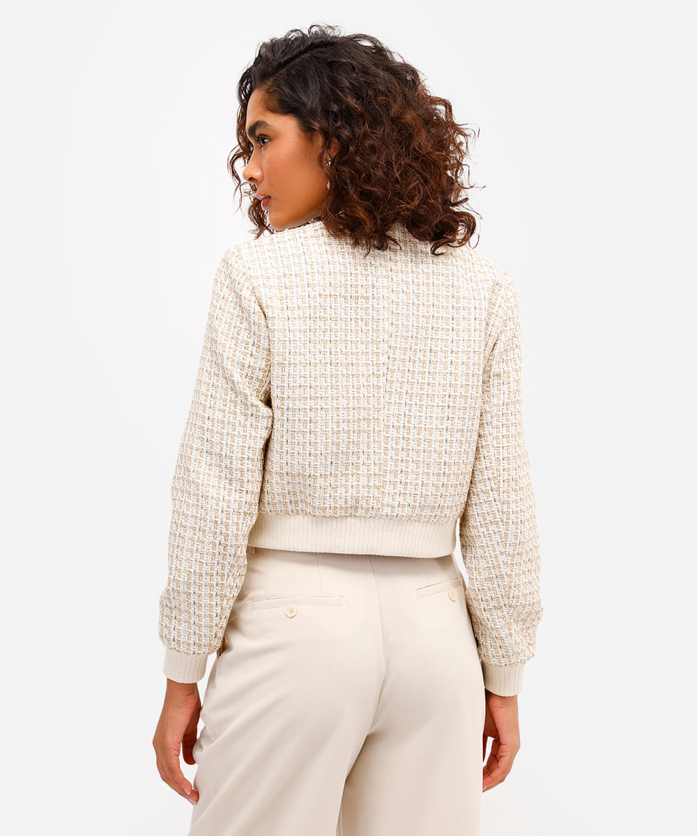 jaqueta bomber feminina de tweed com lurex bege