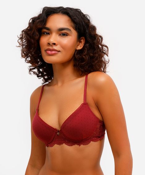 sutiã meia taça com tule e renda vinho