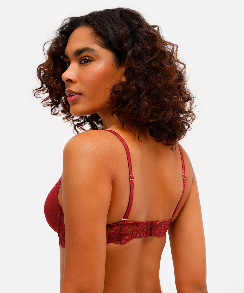 sutiã meia taça com tule e renda vinho