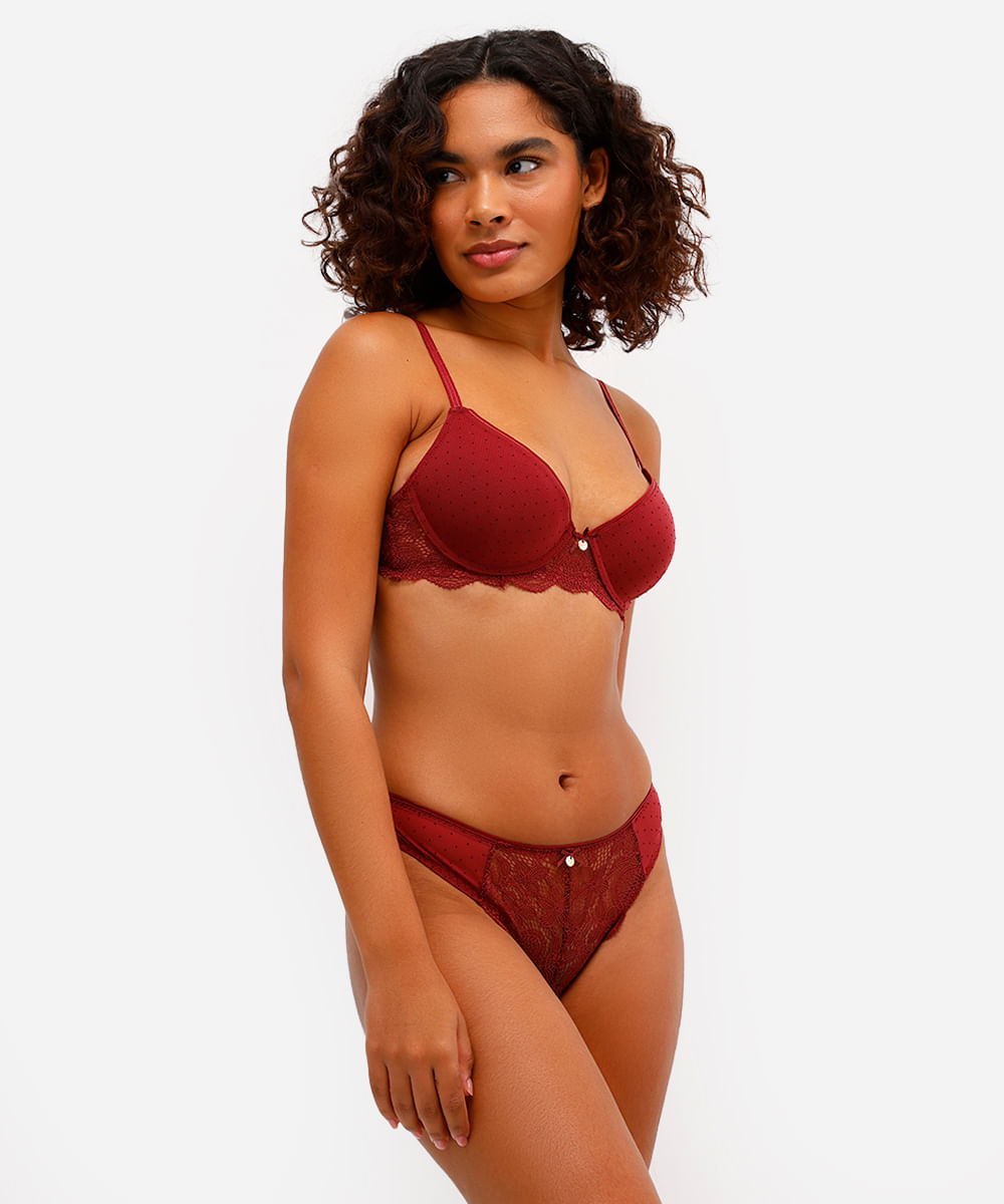 sutiã meia taça com tule e renda vinho