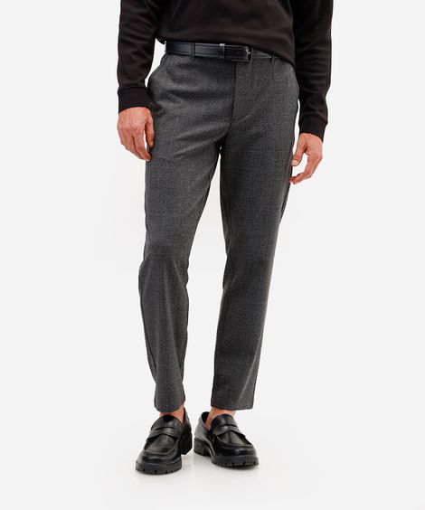 calça chino slim de alfaiataria masculina xadrez cinza