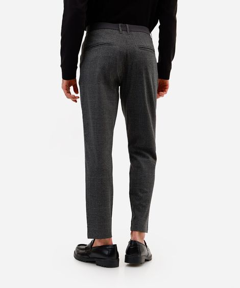 calça chino slim de alfaiataria masculina xadrez cinza