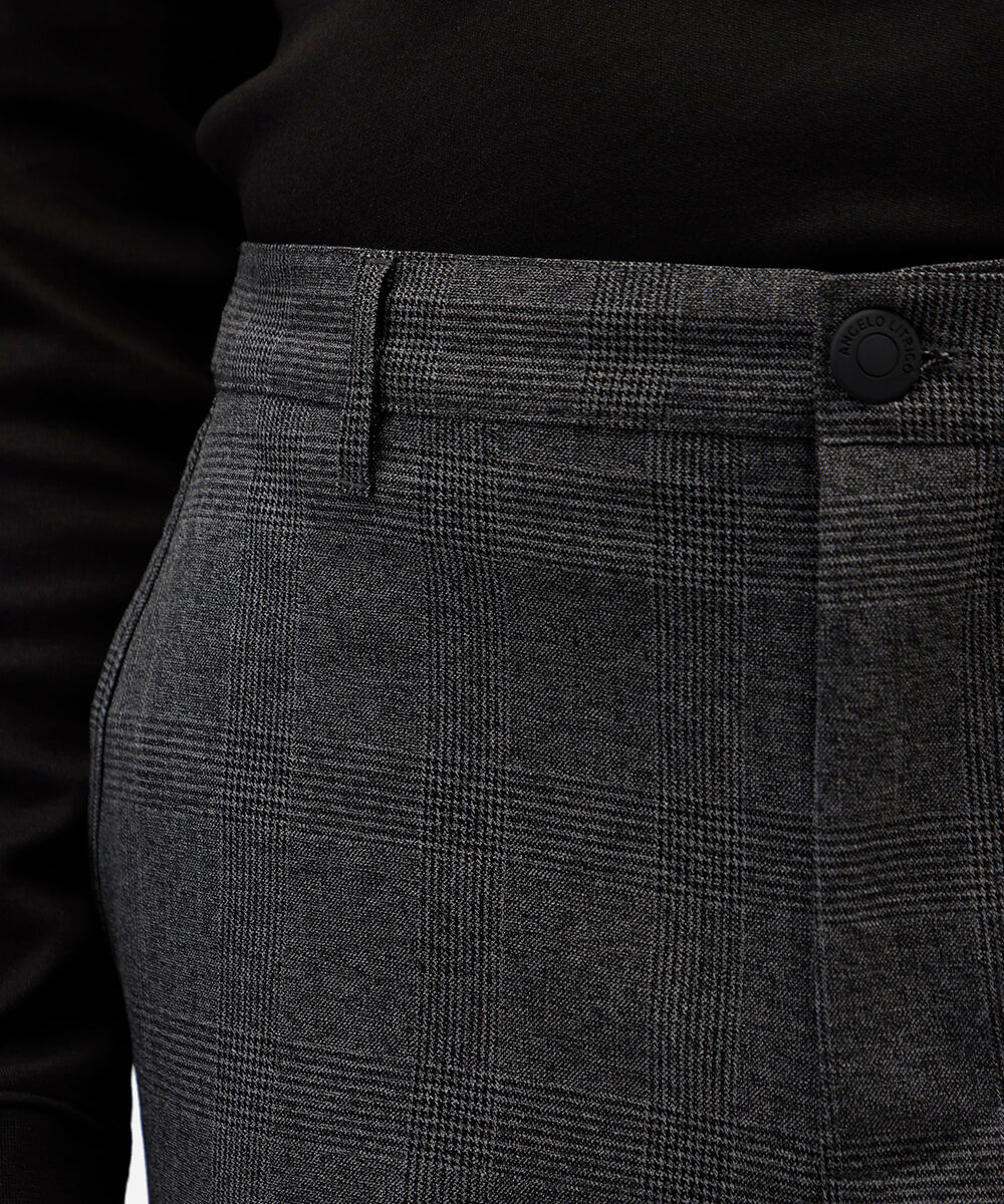 calça chino slim de alfaiataria masculina xadrez cinza