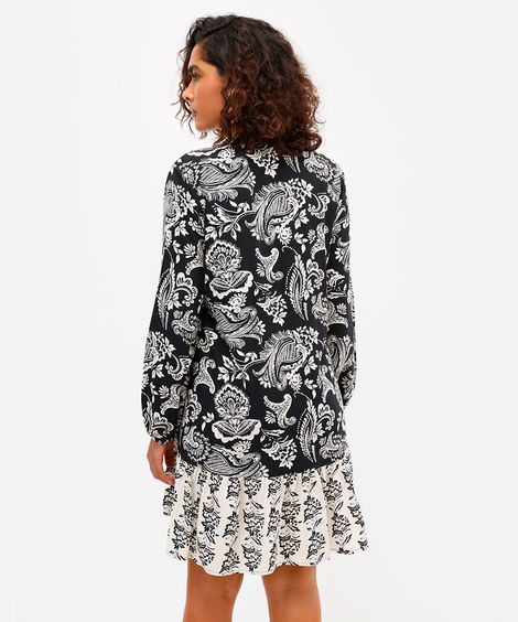 vestido chemise feminino de viscose com recorte paisley preta