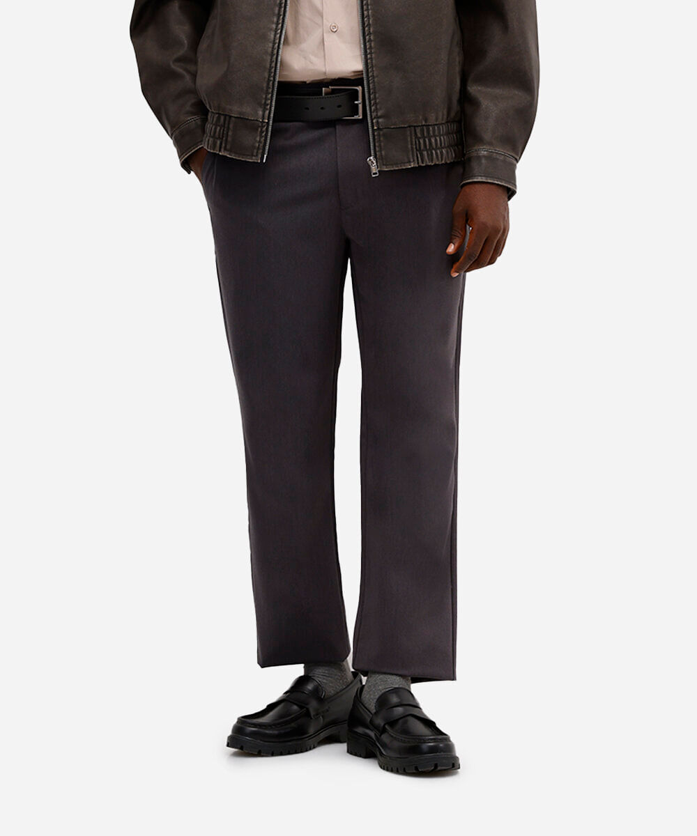 calça reta de alfaiataria cinza