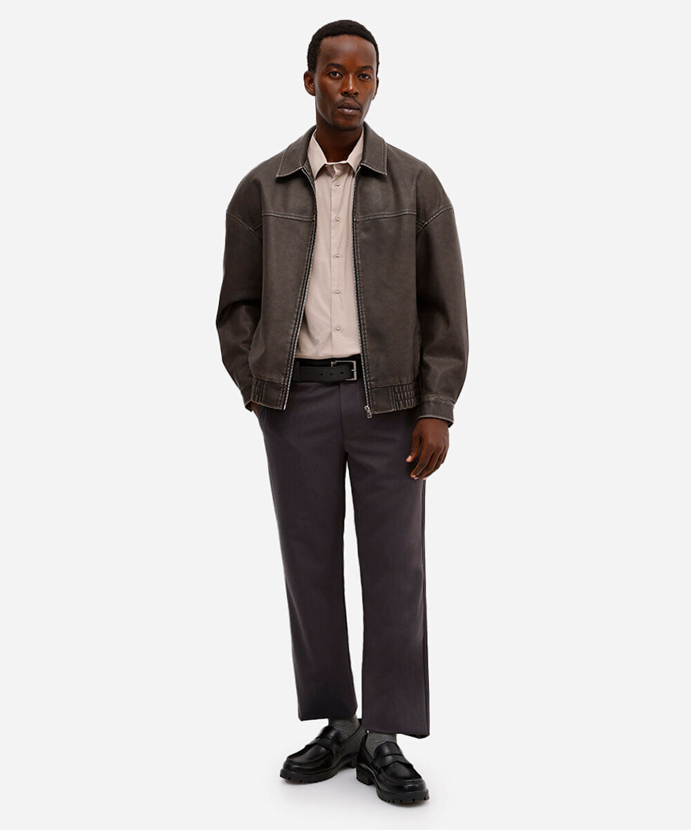 calça reta de alfaiataria cinza