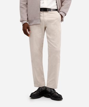calça chino reta de sarja masculina bege