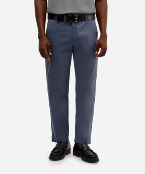 calça de sarja slim com bolsos azul