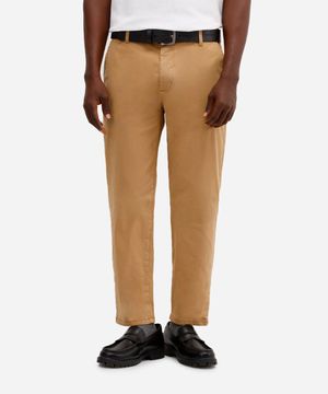 calça chino slim de sarja com elastano masculina bege