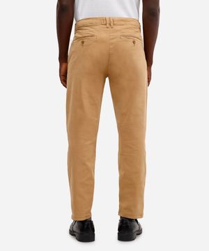 calça chino slim de sarja com elastano masculina bege