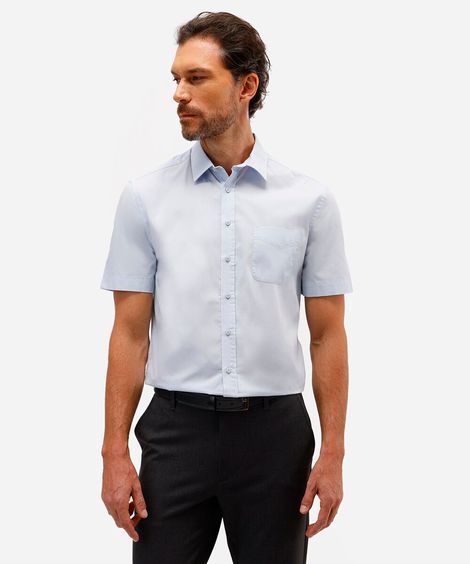 camisa manga curta com bolso azul
