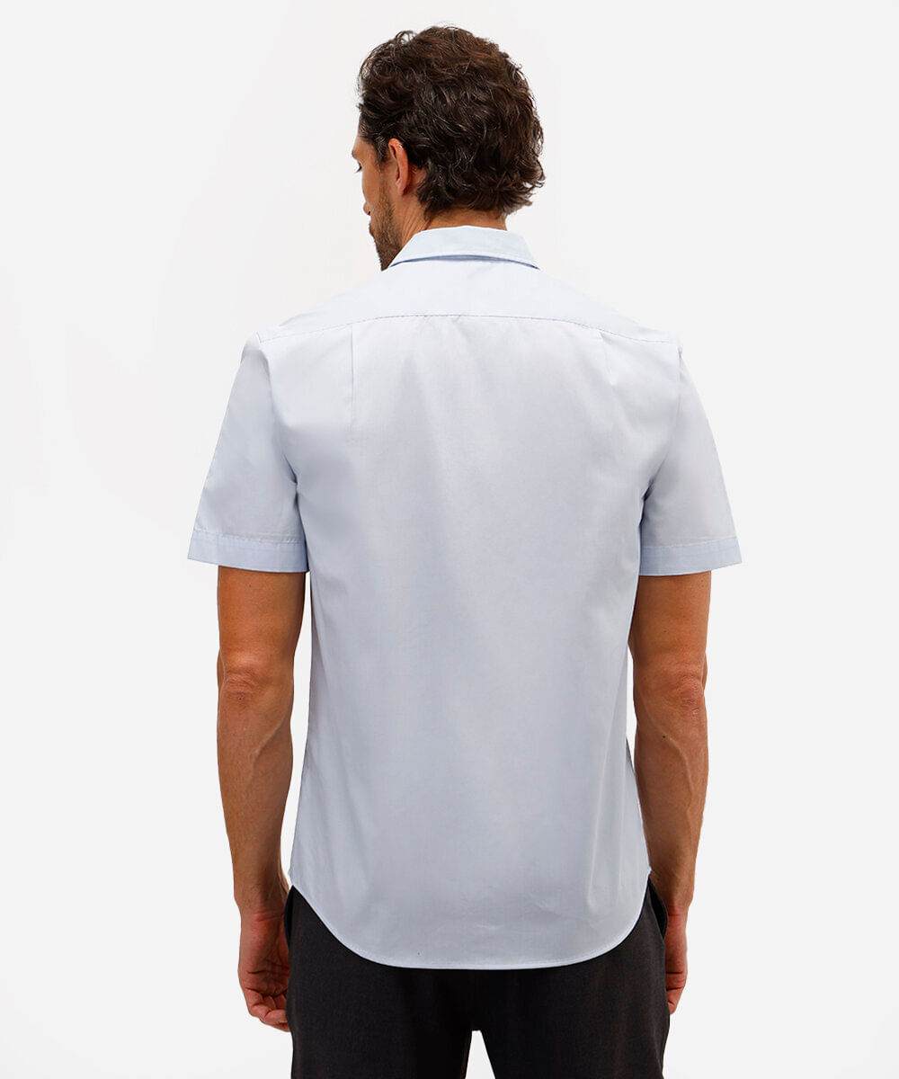 camisa manga curta com bolso azul