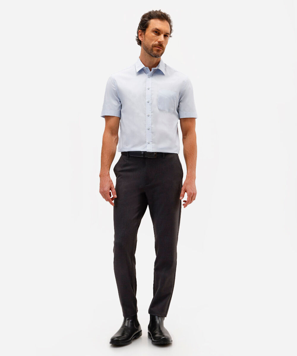 camisa manga curta com bolso azul