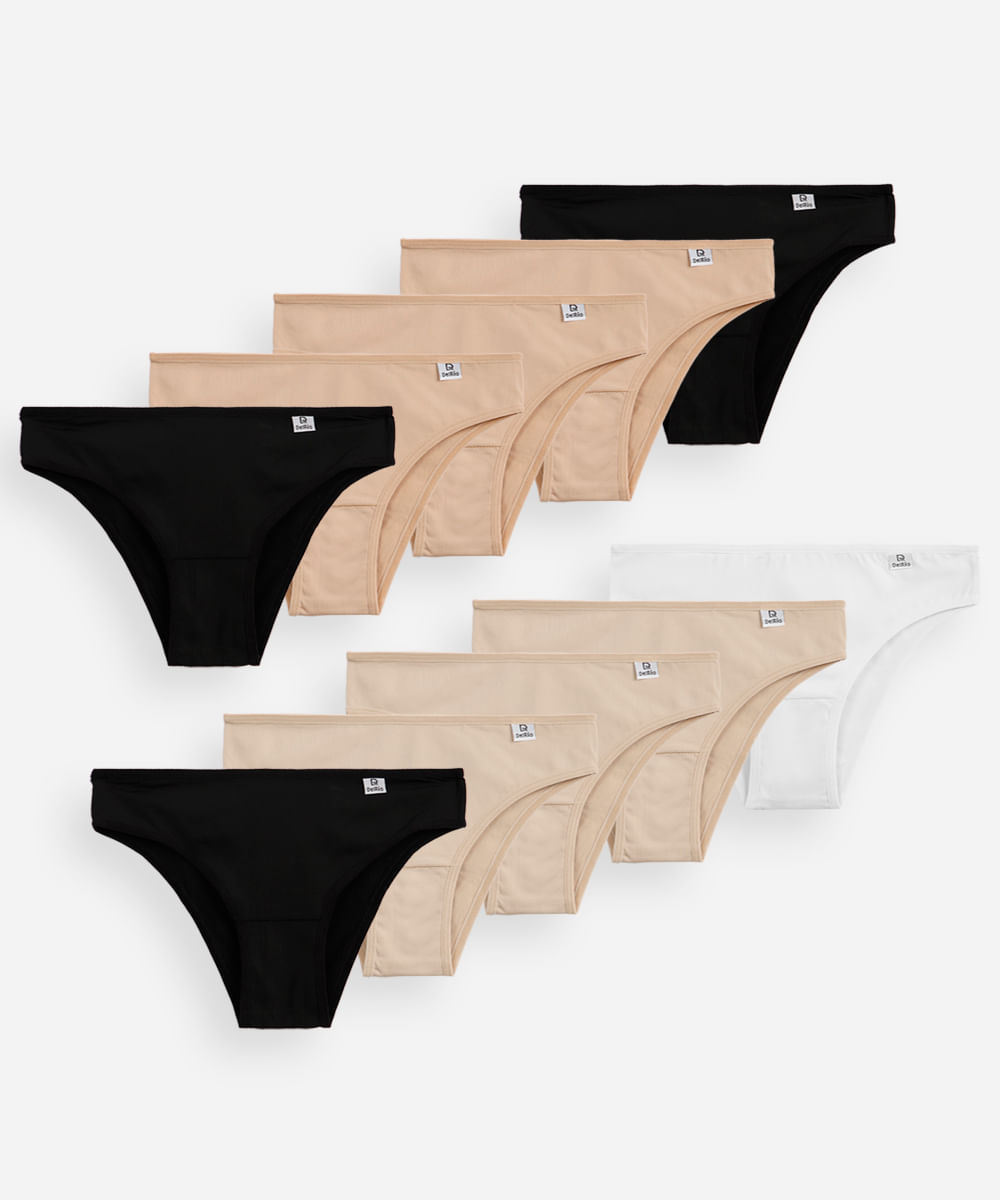 kit de 10 calcinhas biquíni de poliamida delrio colorido