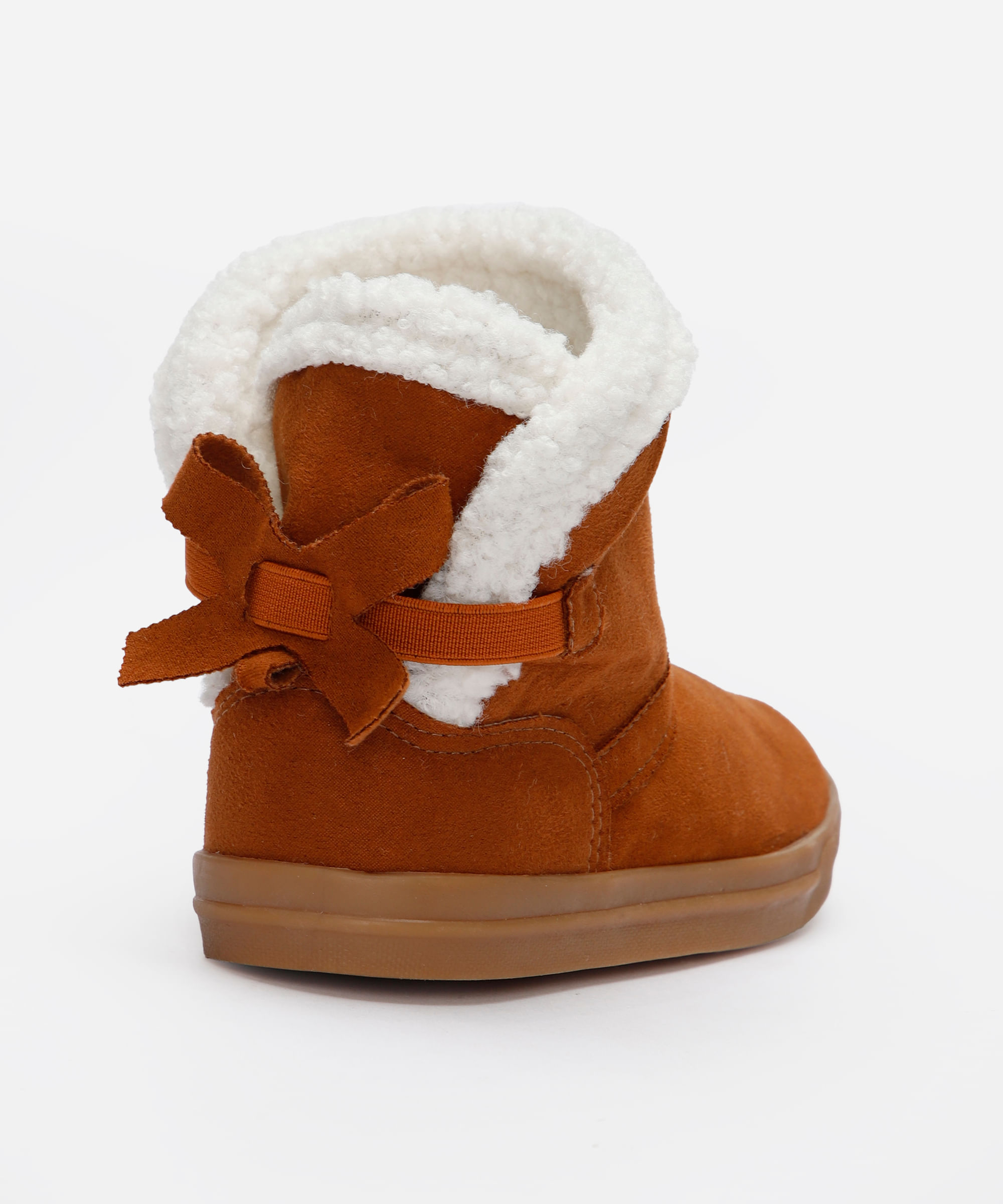 bota infantil cano curto forrada com laço marrom