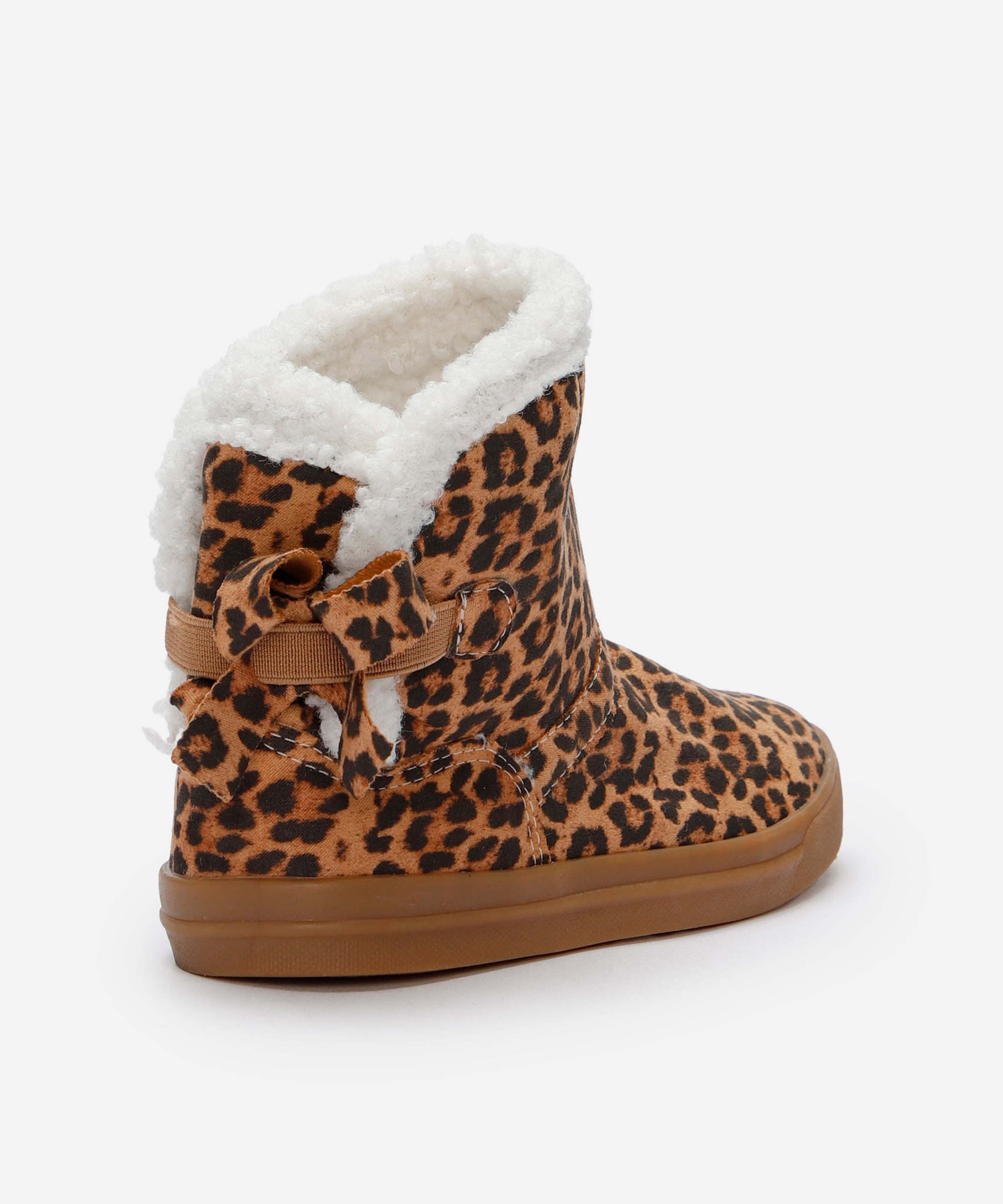 bota infantil cano curto forrada com laço animal print bege