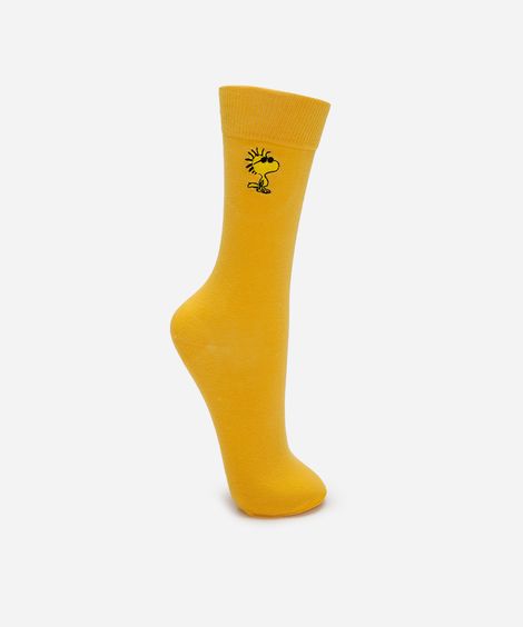 meia cano alto woodstock snoopy amarela