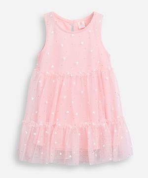 vestido infantil de tule corações rosa