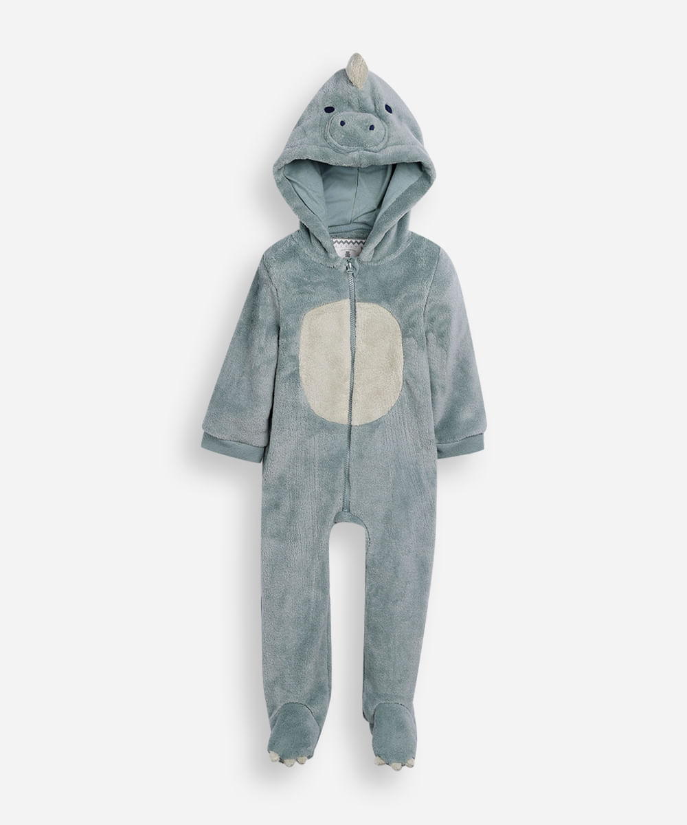 macacão infantil em fleece dino verde