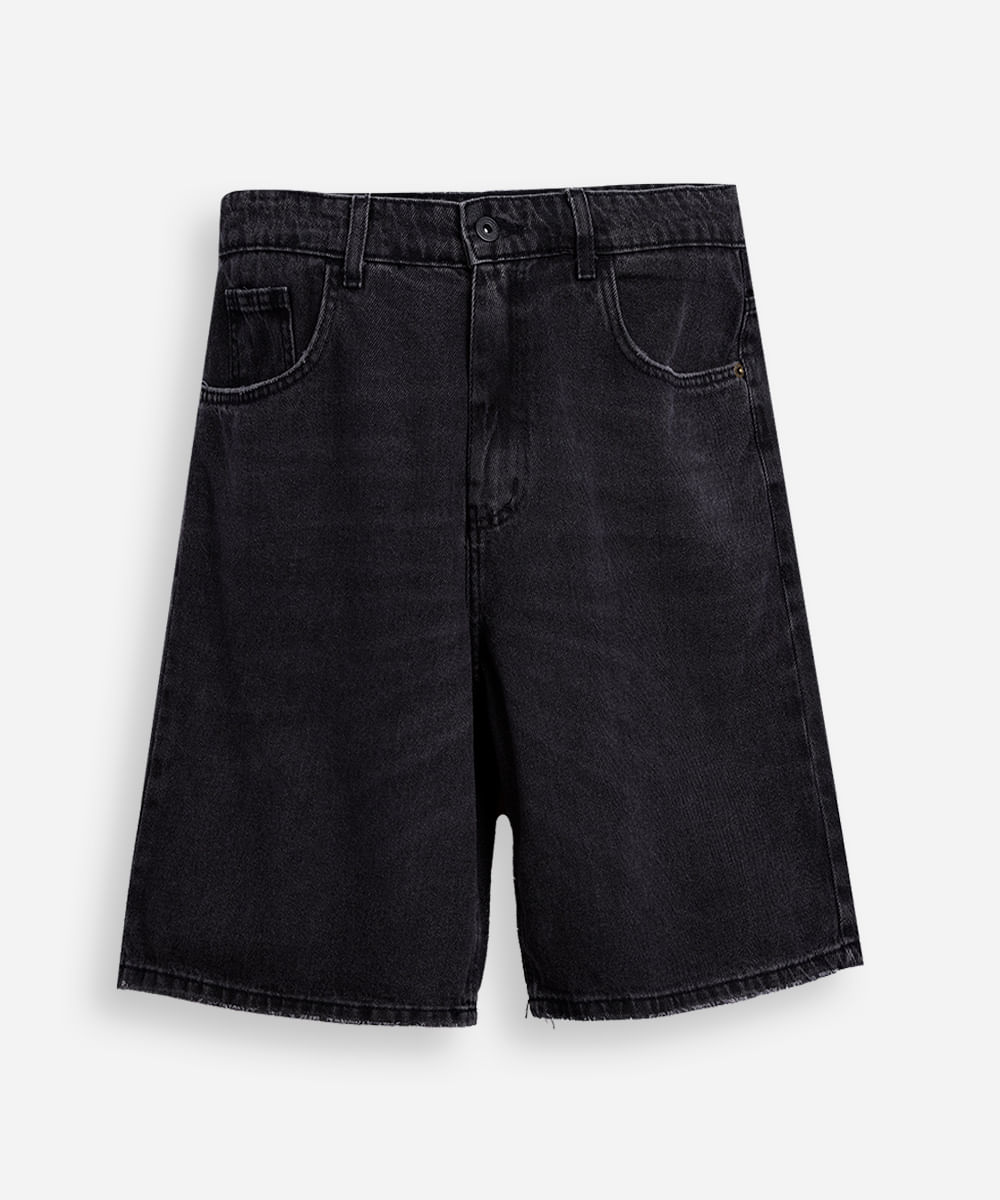 bermuda juvenil baggy jeans preta