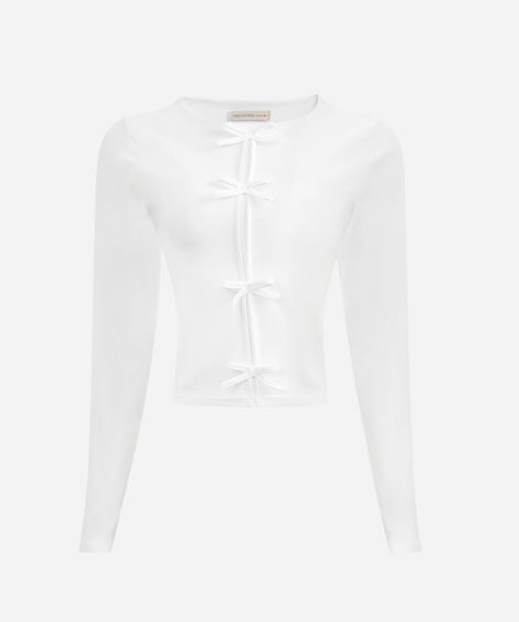 blusa cropped juvenil laços off white