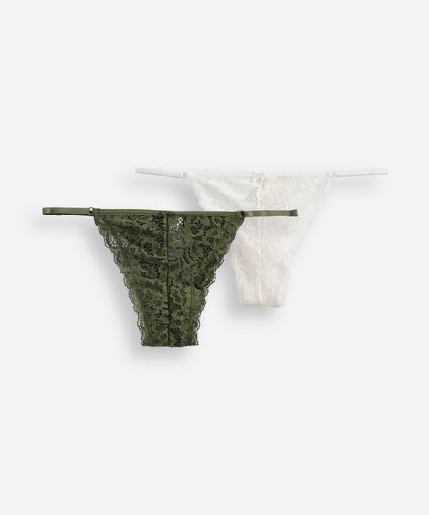 kit de 2 calcinhas femininas string fio em renda colorido