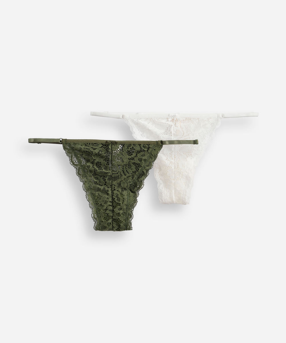 kit de 2 calcinhas femininas string fio em renda colorido