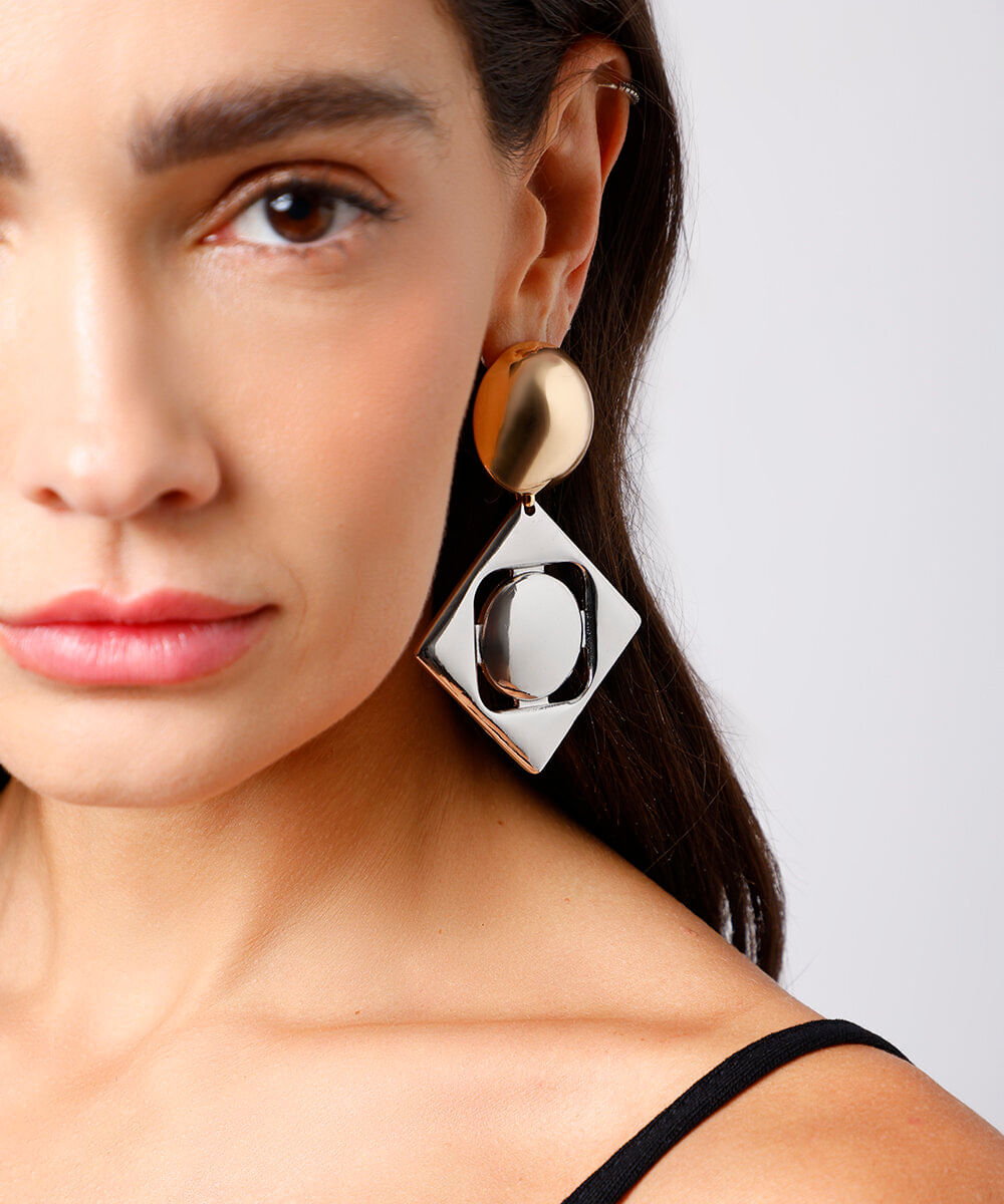 brinco geométrico bicolor mindset colorido