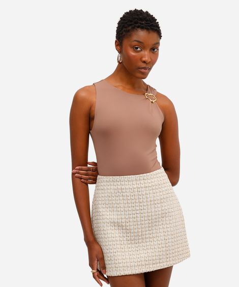 body feminino de poliamida com franzido marrom