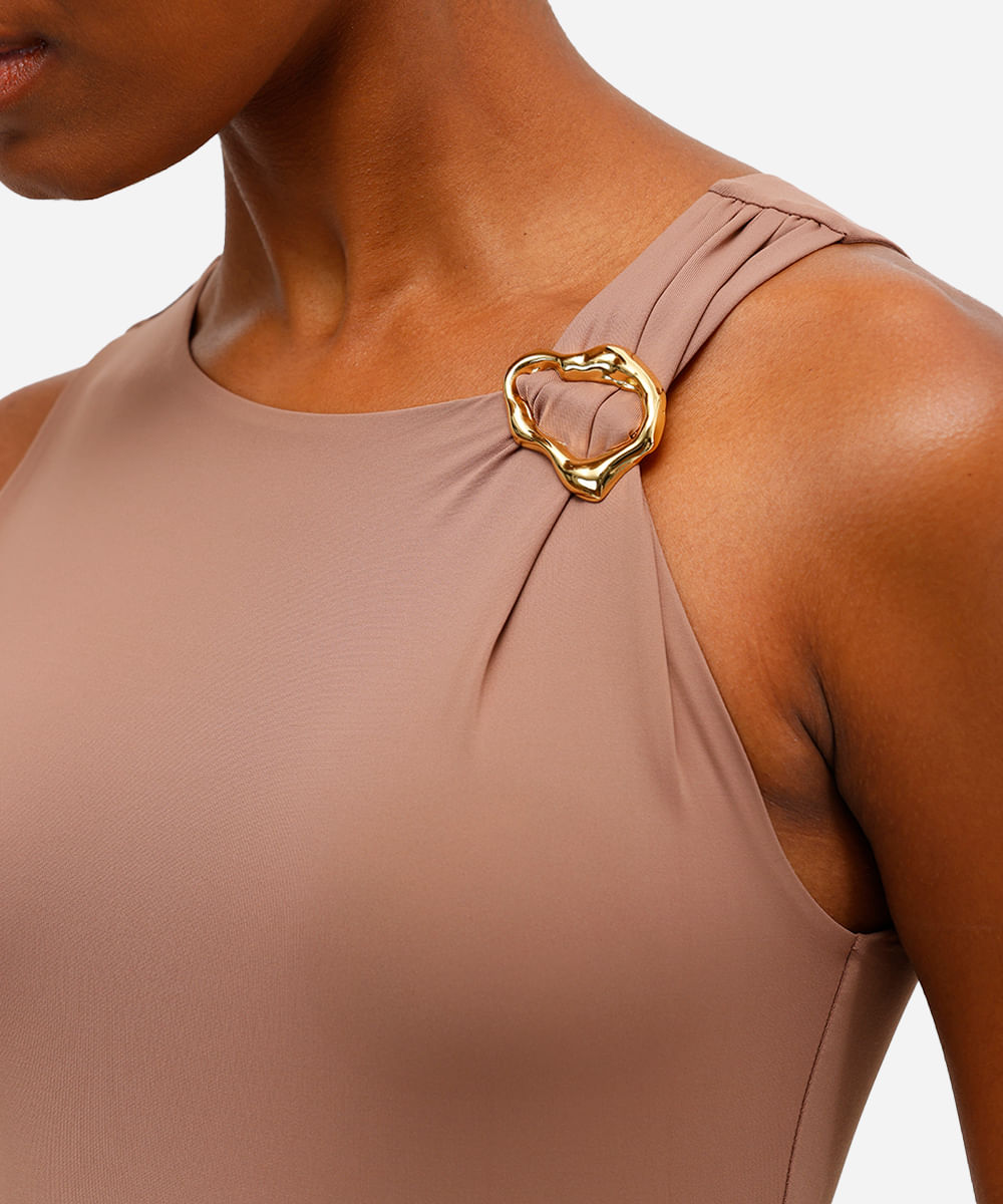 body feminino de poliamida com franzido marrom
